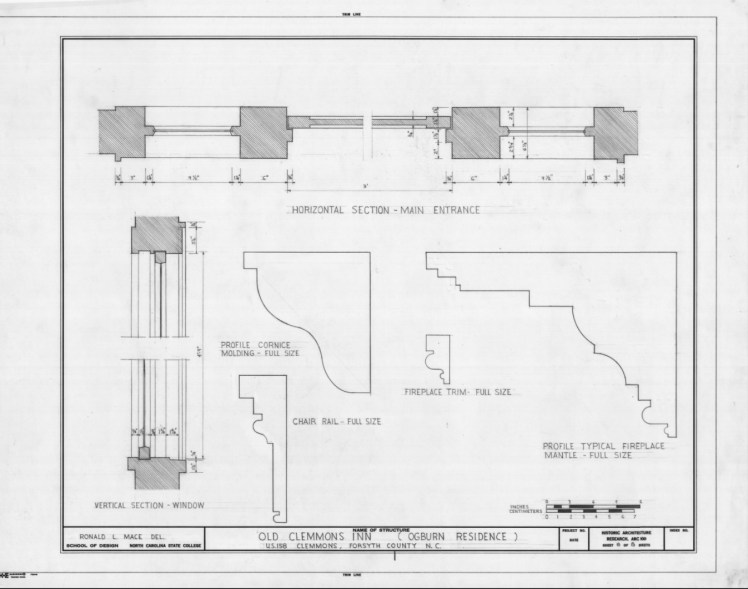 diagram showing profiles of chair rail, mantle, etc